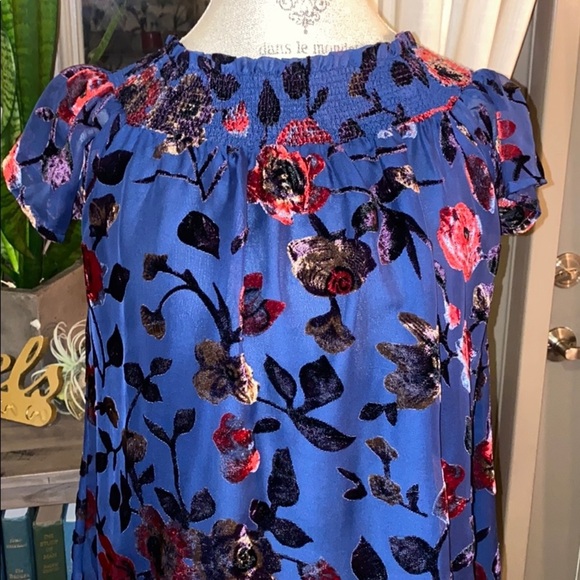 EN CREME navy floral dress with sheer lining SMALL​ - Picture 3 of 12